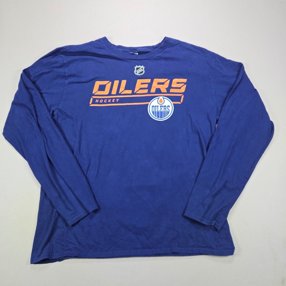 Fanatics Edmonton Oilers NHL Hockey Graphic Long Sleeve Blue Shirt‎ Mens Large